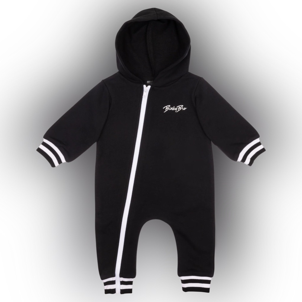 Binky Bro Black Hooded Zip Up Onesie